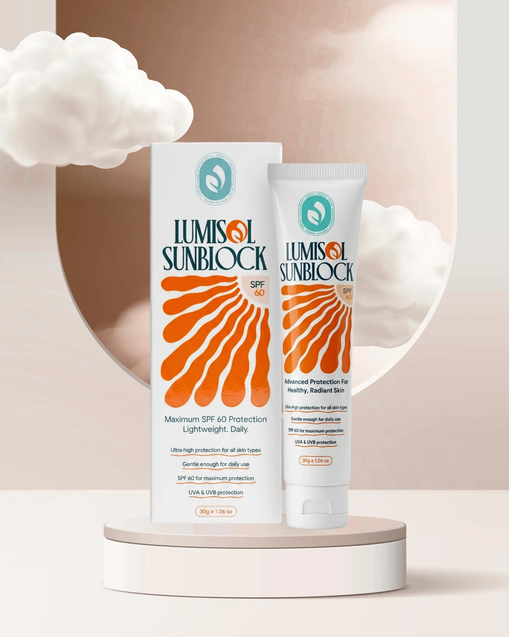 Lumisol Sunblock SPF 60 30g tube for daily sun protection in Pakistan